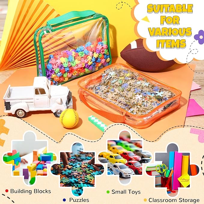 Sanwuta 12 Pcs Extra Large Toy Storage Bags 12.6 x 9 x 2.36 Inch Waterproof Toy Bags with Zipper Clear PVC Puzzles Organizing Container for Books Board Games Building Blocks Toiletry(6 Colors)
