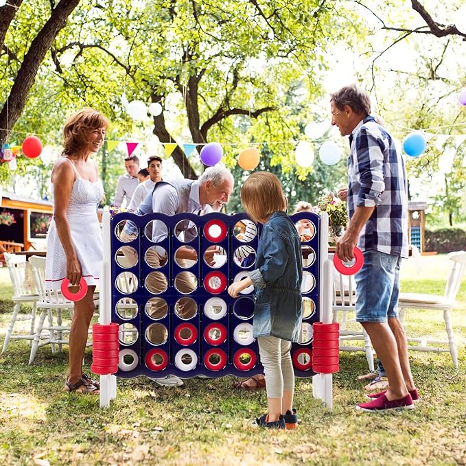 Costzon Giant 4-in-A-Row, Jumbo 4-to-Score Giant Game Set for Kids & Adults, Indoor Outdoor Yard Connect Game, 3.5FT Tall with 42 Jumbo Rings & Quick-Release Slider, Perfect for Family & Party Games