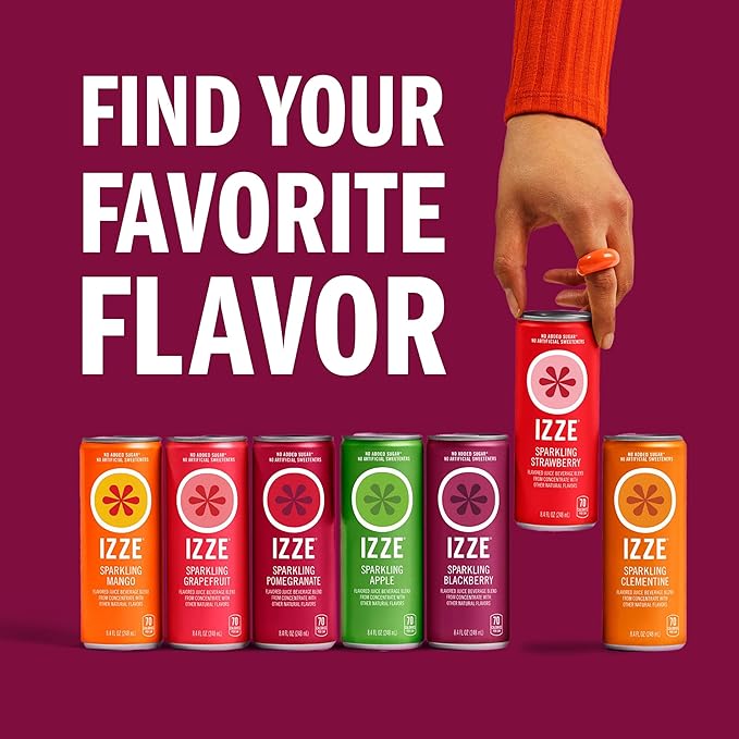 IZZE Sparkling Juice Beverage Blend, Blackberry, No Sugar Added, 8.4 FL OZ, 24 Cans