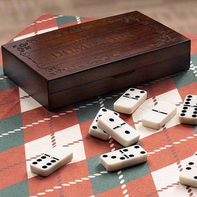 Dominoes Set for Adults, Double Six Dominos Set for Classic Board Games, 28 Pieces Dominoes Includes a Natural Wooden Box, Family Game Night and Strategy Games