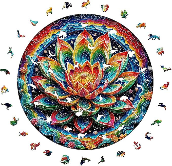 Wooden Puzzle for Adults โ Unique Lotus-Shaped, Flower Design Brain Teaser for Kid & Teen, 210 Pieces, 10"x10", Ships as Whole Puzzle Board (No Loose Pieces), Gift-Ready Box, Fun Family Game,