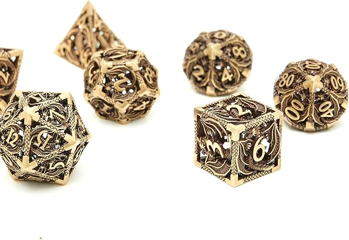 Metal DND Dragon Dice Set Dungeons and Dragons for Role Playing Games (RPG) MTG Pathfinder Tabletop Games(Ancient Bronze)
