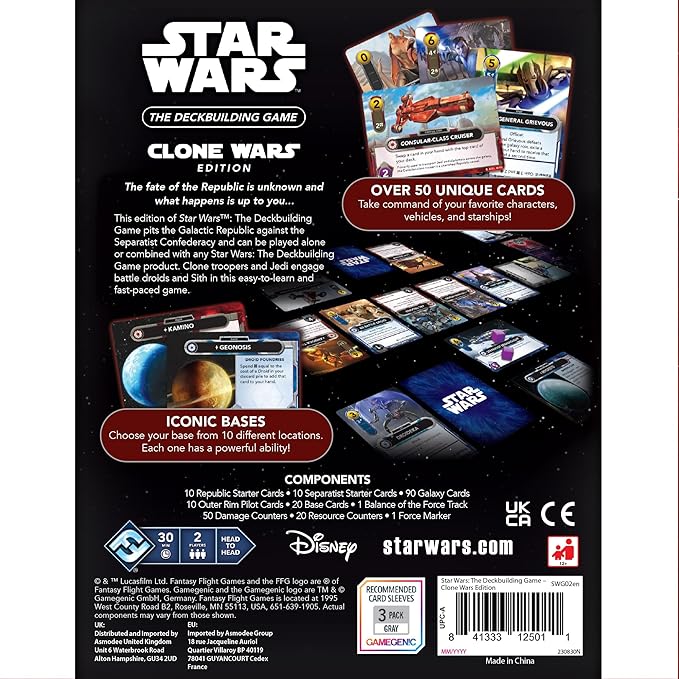 Fantasy Flight Games Star Wars: The Deckbuilding Game: The Clone Wars Edition - Intense Galactic Battle Card Game, Strategy Game for Kids and Adults, Ages 12+, 2 Players, 30 Minute Playtime, Made
