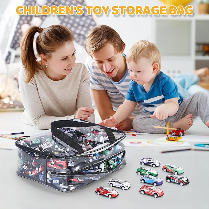 6 Packs Large Toy Storage Bags,Clear Waterproof PVC Toy Storage Organizer with Zipper,Reusable Travel kids Organizer Bags for Board Game,Building Blocks and Puzzles,Black