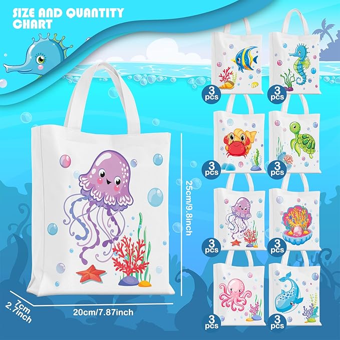 Ferraycle 24 Pcs Sea Animals Party Favor Bags Under the Sea Goodie Bags Cute Marine Favors Treat Supplies for Baby Shower Birthday Party Decor