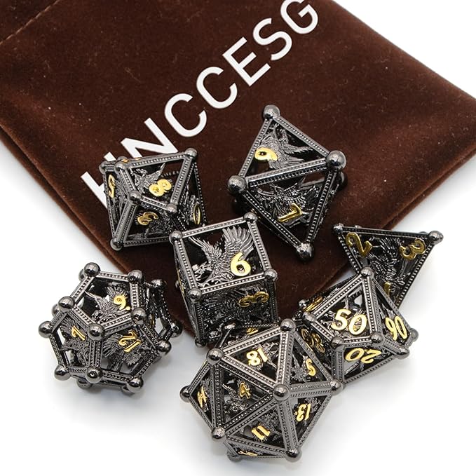 DND Dice Eagle Design of 7Piece,Metal DND for Dungeons and Dragons D&D Dice for RPG Role Playing(Black)