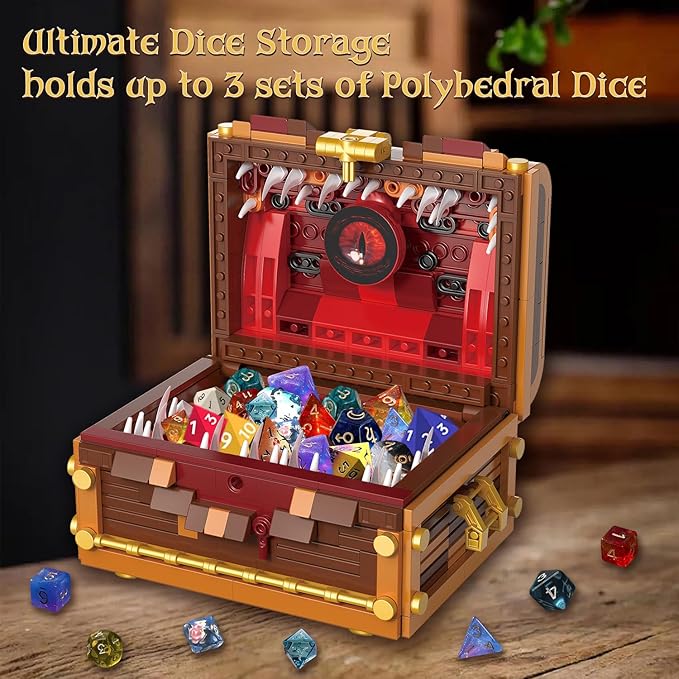 Mimic Chest Building Sets, Monster Dice Storage Box that Holds Up to 3 Polyhedral Dice Sets. Ideal for Dragons Board Game Gifts for Adults and Kids, Compatible with Lego Sets, 531pcs