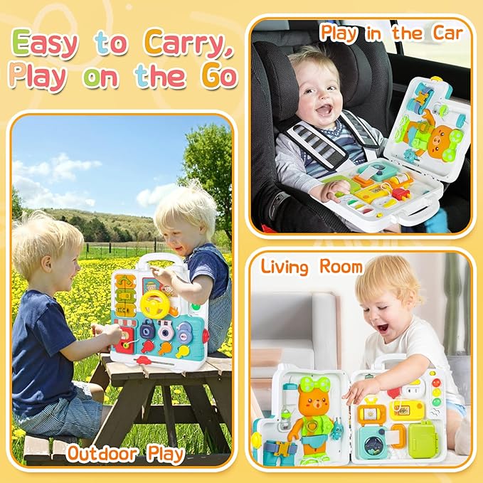Busy Board for 3 Year Old, Early Educational Learning Toys for Toddlers 2-3, Toddler Busy Board Travel for 24 Month Age, Fine Motor Skills Toys for 2 Year Old, 2st Birthday Gifts Boy