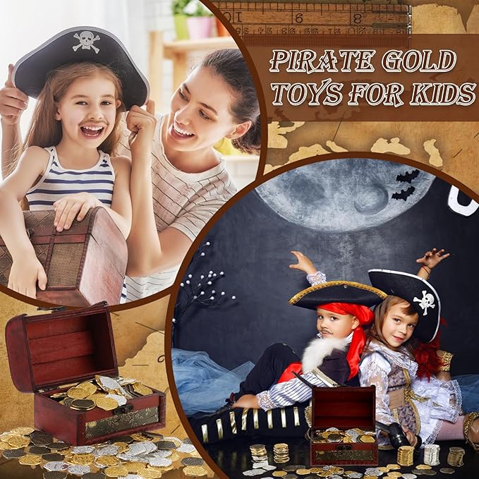 Hanaive 200 Pcs Metal Pirate Coins Set Gold Coins Treasure Chest Spanish Doubloon Fake Tokens for Boys and Girls Board Games Pirate Party Cosplay(Gold, Silver, Bronze)