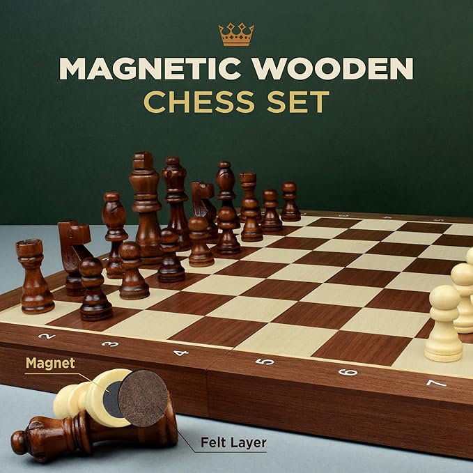 2 in 1 Magnetic Chess Set & Checkers Board Game for Adults and Kids - 15" Chess Tournament Chessboard with Magnetic Pieces - Free E-Book with Chess Puzzles