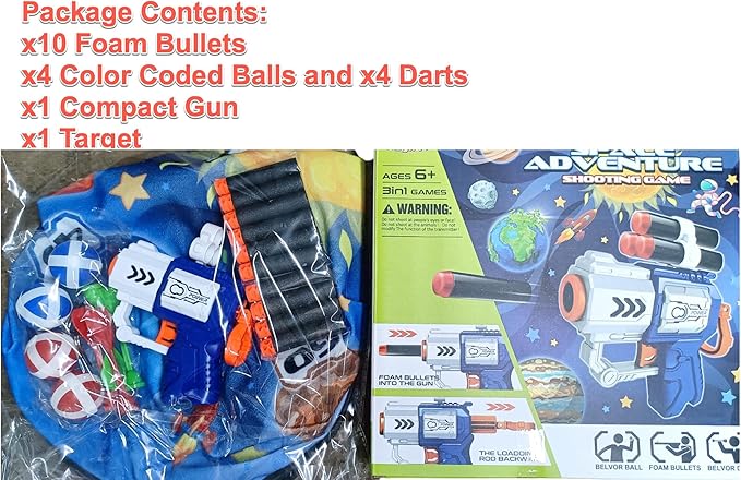 Kids Dart Game Set Large Wall Hanging Target Shooting Game with 22pcs/Set with Foam Bullets, Plastic Darts, Belvor Balls and 1 Compact Gun - Great for Boys and Girls Diameter 29" (Blue)