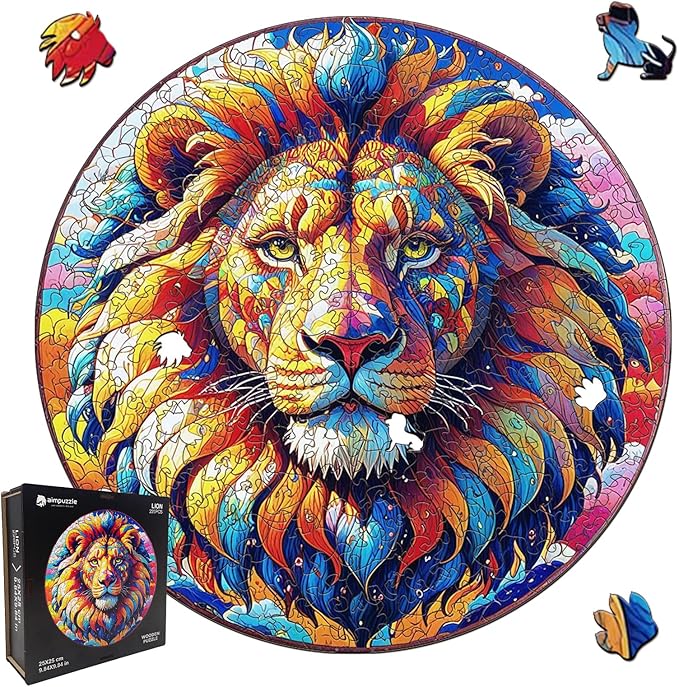 Wooden Puzzle for Adults โ Unique Lion-Shaped Jigsaw, Animal Style Brain Teaser for Kids & Teens, 220 Pieces, 10"x10", Ships as Whole Puzzle Board (No Loose Pieces), Gift-Ready Box, Fun Family Game