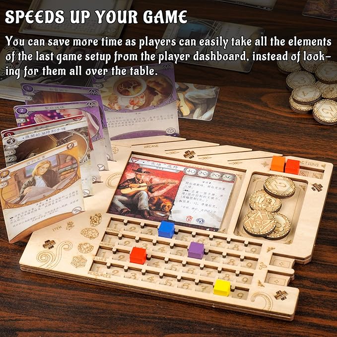 Investigator Dashboard Set of 2 Player Organization Board Wood Laser Cut Game Accessories for Arkham Horror LCG & Eldritch Horror