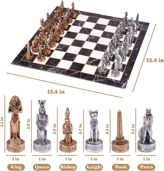 15" Figures Egyptian Style Chess Sets for Adults and Cardboard Chess Board Family Large Folding Chess Board Game 3D Resin Chess Pieces and Storage Slots, 2 Players