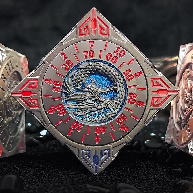 2025 New DND Spinner Dice, 7-in-1 Metal Dice Set with 3D Relief for Dungeons and Dragons Gifts, Polyhedral Roleplaying Game Dice, Fantasy D&D Tabletop RPG Accessories for DM & Player (Black Blue)