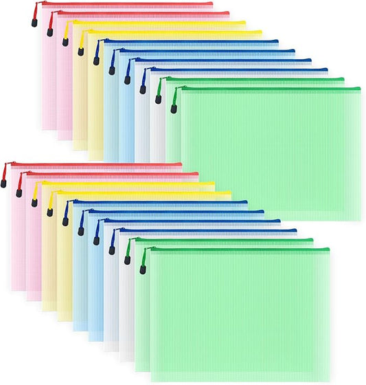 AUSTARK 20Pcs Board Games Storage Bags, PVC Mesh Zipper Pouches, Zippered File Bags, Plastic Waterproof Storage Bags for Office School Home Travel Cosmetic (B4 Size 15 x 11 Inches, Multicolored)