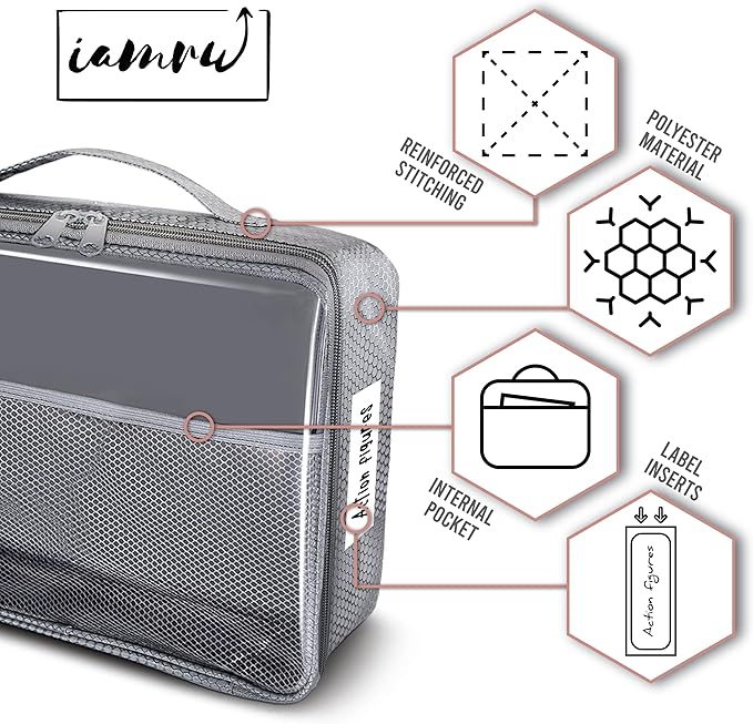 Toy Storage Bag, On the Go Toy Storage Organizer, Car Toy Organization, Blocks Travel Bag, Activity Bags for kids, Traveling Carrying Case, Storage Organizer (Large 4 pc Grey Bags)