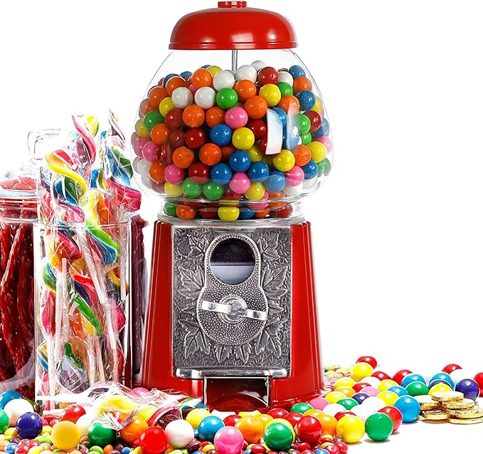 Gumball Machine for Kids 12" - Heavy Duty Metal with Glass - Christmas Antique Style Bubble Gum Machine - Kids Coin Operated Toy Bank for USA Coins - Candy Dispenser - Playo (Red)