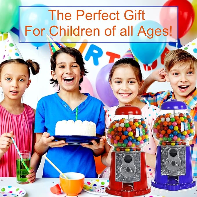 Gumball Machine for Kids 12" - Heavy Duty Metal with Glass - Christmas Antique Style Bubble Gum Machine - Kids Coin Operated Toy Bank for USA Coins - Candy Dispenser - Playo (Blue)