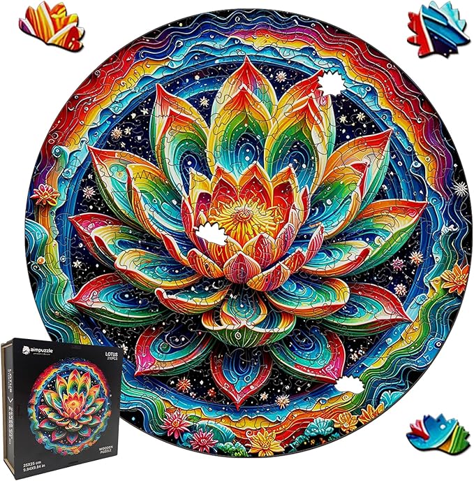 Wooden Puzzle for Adults โ Unique Lotus-Shaped, Flower Design Brain Teaser for Kid & Teen, 210 Pieces, 10"x10", Ships as Whole Puzzle Board (No Loose Pieces), Gift-Ready Box, Fun Family Game,
