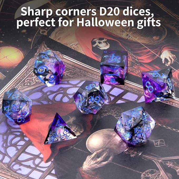 OriCraft Dark Magic Dice DND Dice Set Dungeons and Dragons Polyhedral Role Playing Gaming Dices Black Underwater World D20 Dice Sharp Corners Dices Magical World 7 Set Halloween Dices
