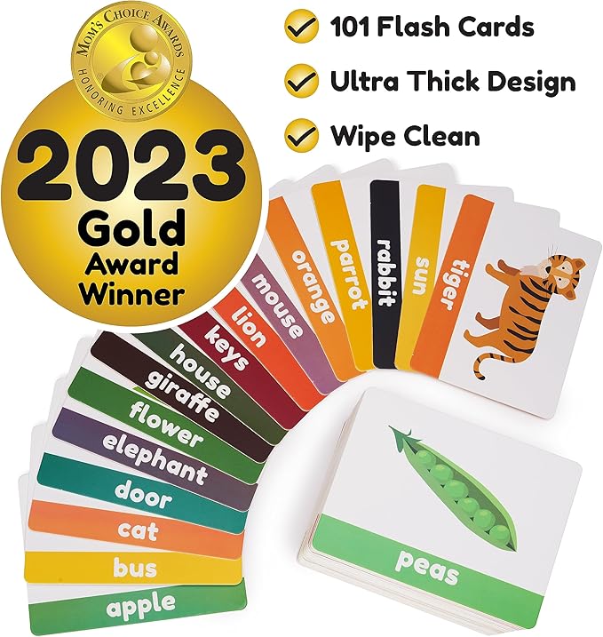 LearnWorx 101 Baby Flash Cards for Toddlers 1-3 | Award Winning First Words Toddler Flash Cards | Speech Toys Help Learn Objects, Numbers & Play Games - Big Toddler Learning Flashcards Preschool Kids