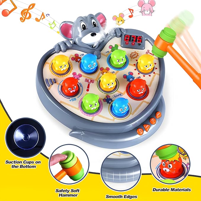Yerloa Game for Toddlers 2 3 4 5 Year Old Boy Toys Christmas Unique Gift Kids Toys Ages 2-4 4-6 2-3 3-5 4-8 Interactive Learning Educational with Spray 2 Hammers, 5 Modes, 9 Music & Light