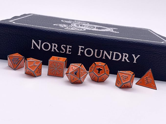 Norse Foundry Set of 7 Molten Lava Norse Series Full Metal Polyhedral Dice RPG Math Games DND Pathfinder