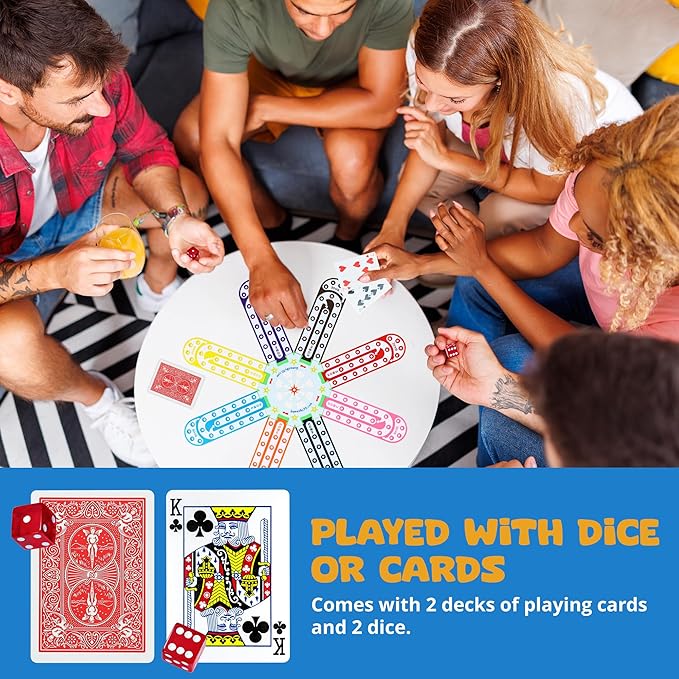 Fast Track Board Game - 2-8 Players, Fast-Paced, Fun, Compact, Portable & Durable, 3 Play Options, w/Horse-Head Pegs & 2 Decks of Cards, Vibrant Color, Perfect for Travel & Game Nights