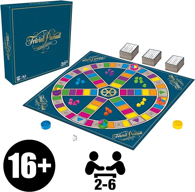 Trivial Pursuit Classic Edition Board Game for Adults and Teens Ages 16 and Up, Trivia Game for 2-6 Players