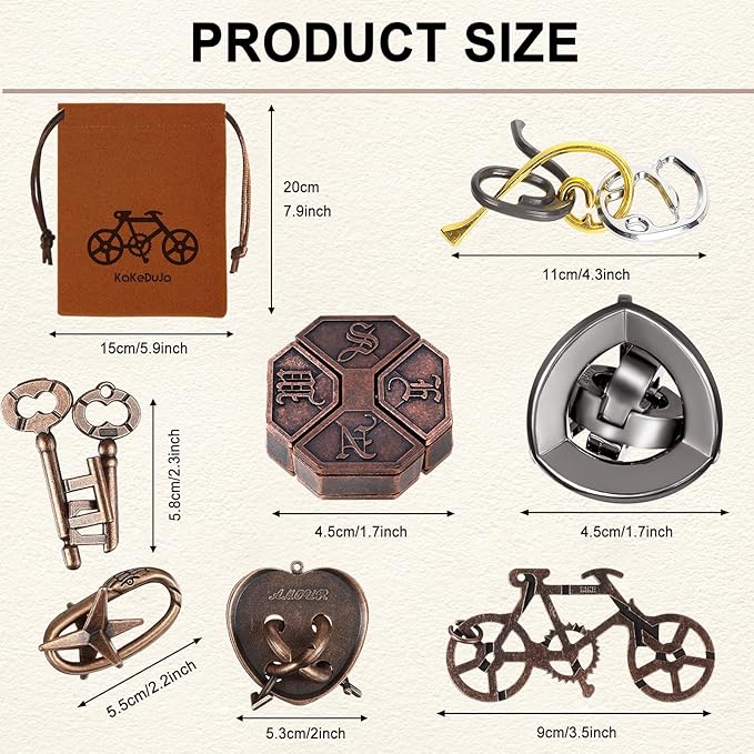 9pcs Metal Puzzle for Adult Disentanglement Puzzles Lock Puzzle Games Set Gift for Adults Teenagers Kids