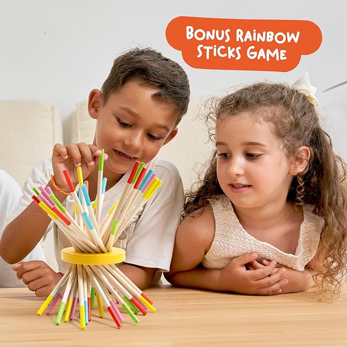 Nene Toys BeeFall, 4-in-1 Wooden Honey Bee Toy for Kids Ages 3-9 - Educational Game with Wooden Honeybee Hive, 12 Bees, Colorful Sticks, Dice & Cards - Fun Family Game for Cognitive Development