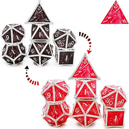 HAOMEJA Color Changing dice Metal Dragons dice DND dice Set D&D dice Set Role Playing dice Apply to Dungeons and Dragons (Black to Red)