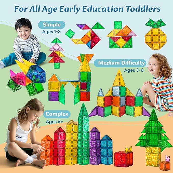 Magnetic Building Tiles 100 PCS Magnets Stacking Kids Toys STEM Sensory Games Educational Construction Toys Christmas Toy Gift for Boys and Girls 3 Year Old Up (Large)