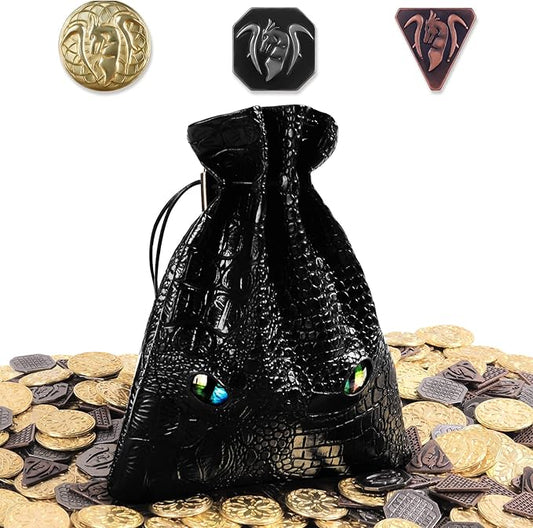 120PCS Metal, Silver & Copper DND Coins for DND Tokens, DND Accessories with PU Leather Bag as DND Gifts for DND Board Game Player, Fake Coins with Leather Bag of Colorful Eyes for Cosplay Board Game