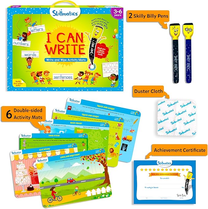 Skillmatics I Can Write - Reusable Preschool Learning Activities, Educational Toy and Game, Back to School Supplies, Gifts for Students, Kids, Toddlers Ages 3, 4, 5, 6
