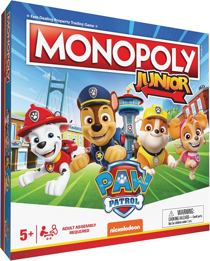 Monopoly JR PAW Patrol Board Game | Featuring Chase, Marshall, Skye, and Rubble | Officially Licensed Nickelodeon PAW Patrol Game | Family-Friendly Children's Monopoly Game | Ages 5 & Up
