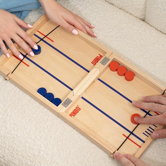 The Classic Slingshot Game | Fast Action Foldable 2-Player Tabletop Wooden Game for Kids & Adults | Great for Travel & Game Night | Three Gates Included