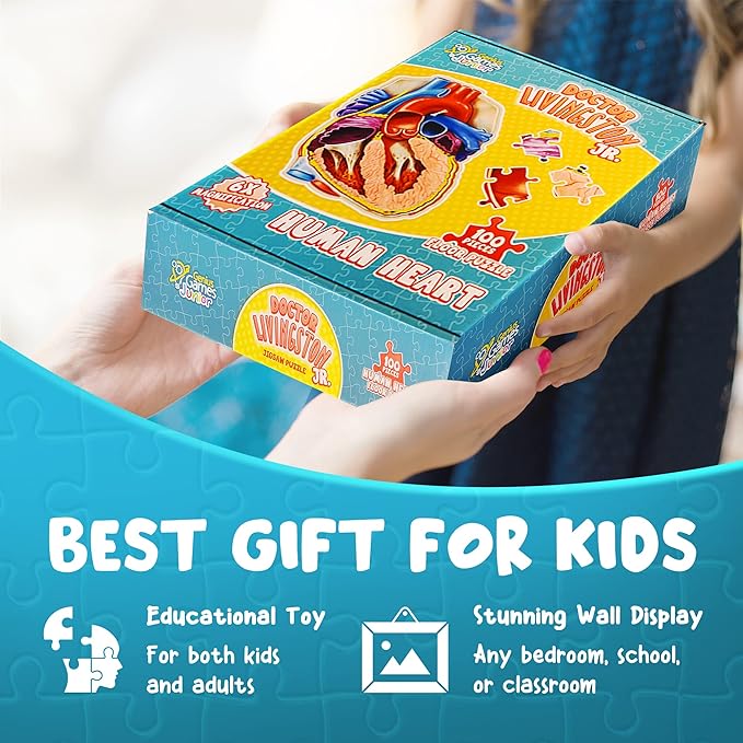 Genius Games Doctor Livingston Jr Anatomy Puzzle - Human Heart Model - 100 Piece Jigsaw for Kids & Teens