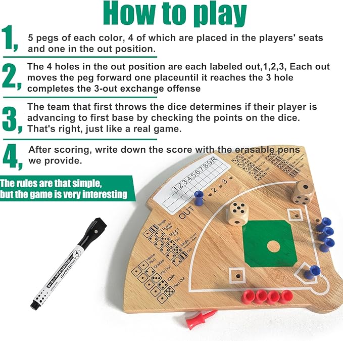Baseball Board Game, Oak Made Leisure Game for Sport Battle Table Game for Family Party Holiday Coffee Travel Time Gameboard