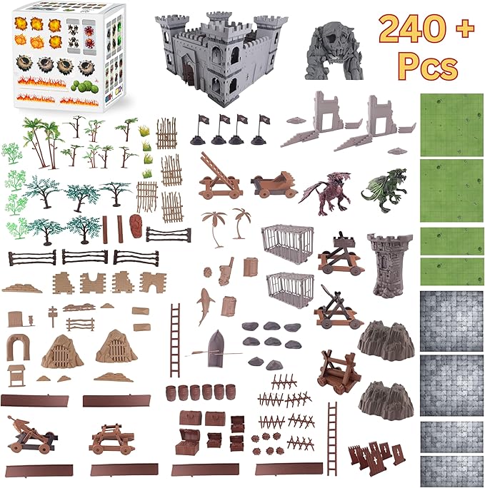 Dungeons & Dragons Castle Set | 240+ Pieces, Dragons, Double-Sided Battle Map | Modular DND Terrain, Miniatures Set for Dungeon Masters Pathfinder DND 5e Medieval