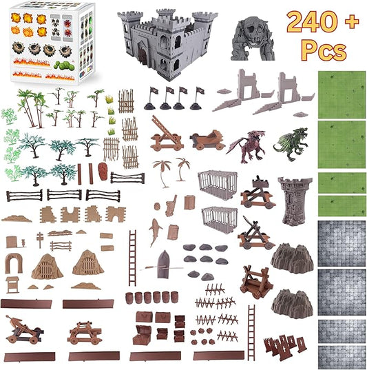 Dungeons & Dragons Castle Set | 240+ Pieces, Dragons, Double-Sided Battle Map | Modular DND Terrain, Miniatures Set for Dungeon Masters Pathfinder DND 5e Medieval