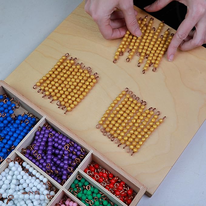 Hidoggy Montessori Toys for 3+ Year Old Wooden Math Games Counting Beads Checker Board Beads and Numbers Teaching Counting Toys Preschool Mathematics Material for Kid Toy