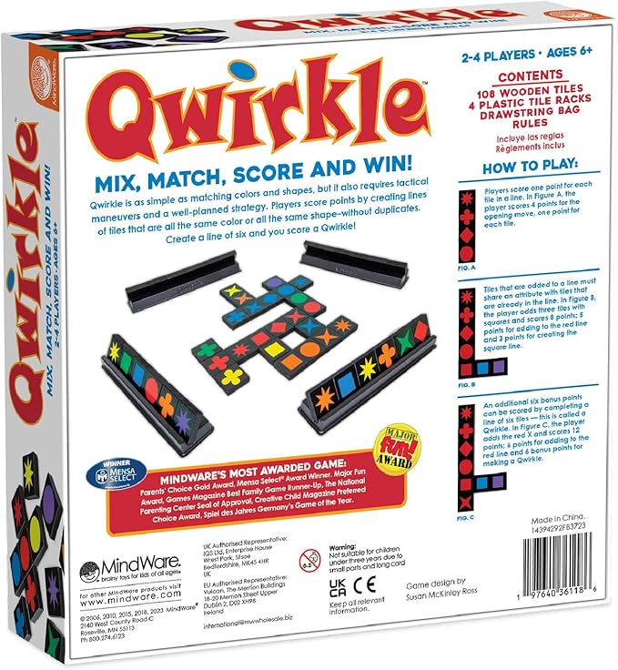 Qwirkle Board Game - Strategy Game for 2-4 Players Ages 6+ - Deluxe with Trays