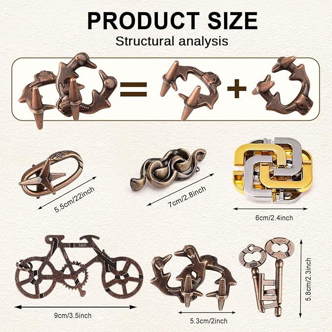 6 PCS Brain Teaser Puzzles for Adults Logic Metal Puzzle for Adult Kid Toy Lock Puzzles Gift for Adults Teenagers Kids