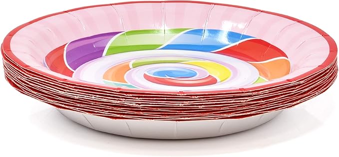 Gift Boutique 122 Pcs Candyland Party Supplies Set Paper Plates Cups Napkins for Colorful Sweet Candies Shoppe Lollipops Birthday Disposable Dinnerware Serves 24