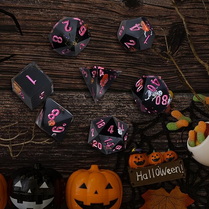 Core-Wrapped Dragon & Dungeon Dice - Heart, Skull, Pumpkin, D20, W20, Sharp Corners, Polyhedral Role Playing Gaming Dice