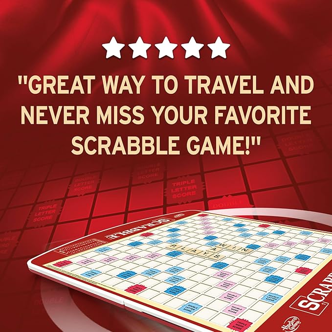 Hasbro Gaming Scrabble Deluxe Edition Letter Tiles Word Game | Rotating Board and Carrying Case | Ages 8+ | 2-4 Players | Classic Family Travel Games (Amazon Exclusive)