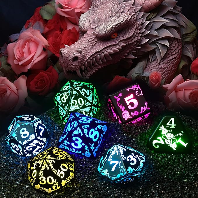 Light up LED Dice Set D and D Rechargeable for Dungeons and Dragons RGB DND Dice with Charging Box 7-Color Polyhedral Role Playing Dice for DND Gifts RPG Tabletop Games (Rose RGB)