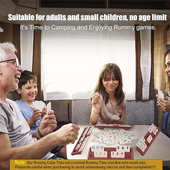 Smilejoy Mini Rummy Cube 4 Players Edition,Travel Rummy Game Set with Portable Canvas Bag,Classic Board Game for Adults and Kids |106 Tiles | 4 Playing Racks |1 Dice | (2-4 Player) 